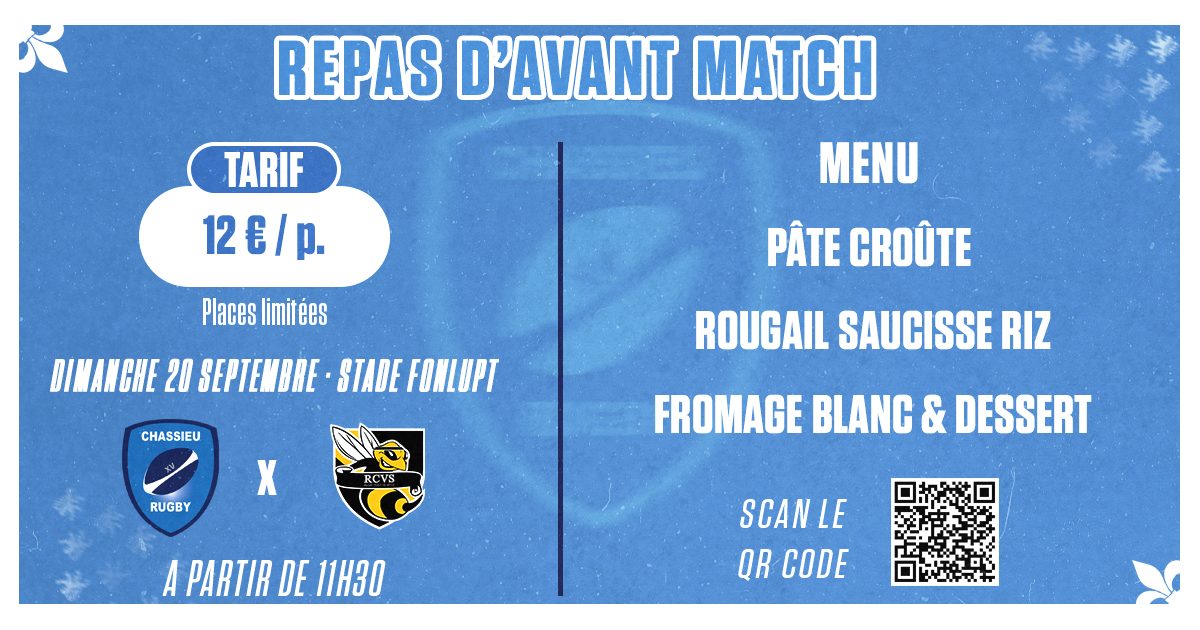 REPAS D&rsquo;AVANT MATCH CONTRE RC VEYLE SAONE